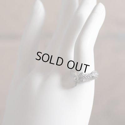 ウロボロスのシルバーリング。「無限」「永遠」の象徴とされる自分の尾を咥えて輪になった竜