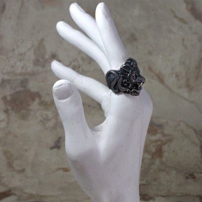 魔獣キメラのシルバーリング|ライオン、山羊、蛇の複合魔獣