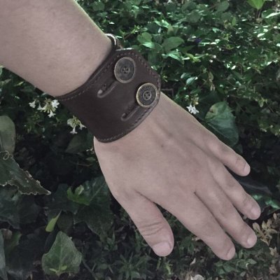 リリーボタン ダブルレザーブレスレット(ダークブラウン) / Ark silver accessories