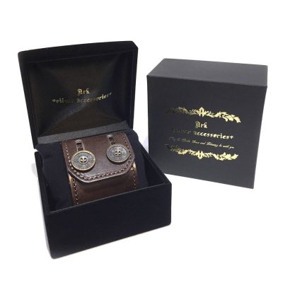 リリーボタン ダブルレザーブレスレット(ダークブラウン) / Ark silver accessories