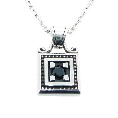 【ペアペンダント】スクエアバースストーンフレーム クリアCZ&ブラックCZ|Ark silver accessories/アーク シルバーアクセサリーズ