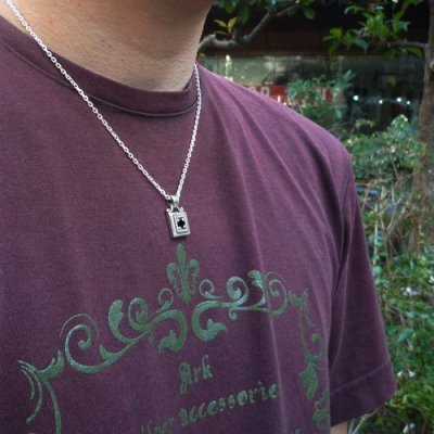 【ペアペンダント】スクエアバースストーンフレーム クリアCZ&ブラックCZ|Ark silver accessories/アーク シルバーアクセサリーズ