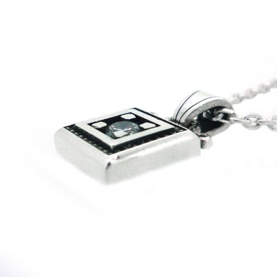 【ペアペンダント】スクエアバースストーンフレーム クリアCZ&ブラックCZ|Ark silver accessories/アーク シルバーアクセサリーズ