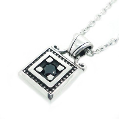 【ペアペンダント】スクエアバースストーンフレーム クリアCZ&ブラックCZ|Ark silver accessories/アーク シルバーアクセサリーズ