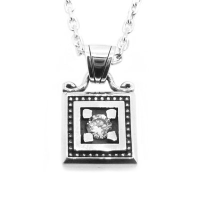 【ペアペンダント】スクエアバースストーンフレーム クリアCZ&ブラックCZ|Ark silver accessories/アーク シルバーアクセサリーズ