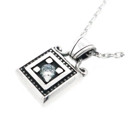 【ペアペンダント】スクエアバースストーンフレーム クリアCZ&ブラックCZ|Ark silver accessories/アーク シルバーアクセサリーズ