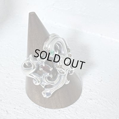 ガッシュ/【ネコ シルバーリング】唐草と猫のリング 石入りver. タイプ3｜gush