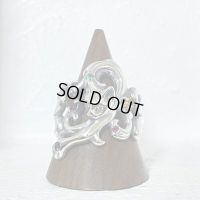 ガッシュ/【ネコ シルバーリング】唐草と猫のリング 石入りver. タイプ3｜gush