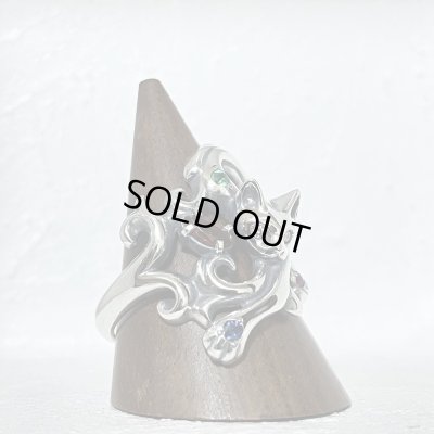 ガッシュ/【ネコ シルバーリング】唐草と猫のリング 石入りver. タイプ3｜gush