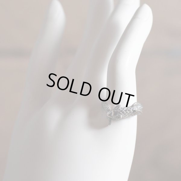 ウロボロスのシルバーリング。「無限」「永遠」の象徴とされる自分の尾を咥えて輪になった竜