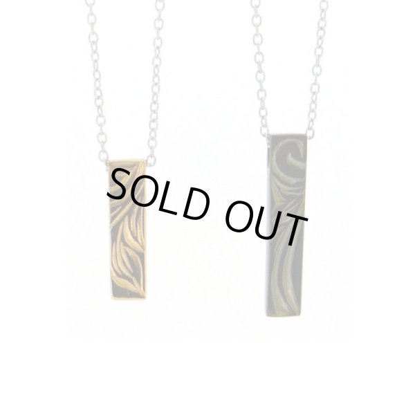 [ペアネックレス]ハワイアンエングレイブ バーネックレス（ブラック&ピンクゴールド） / Jellyfish Factory