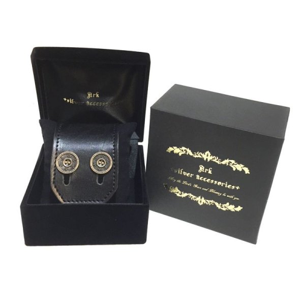 アークシルバーアクセサリーズ/リリーボタン ダブルレザーブレスレット(ブラック)専用ボックス