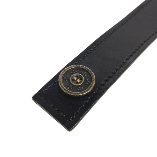 アークシルバーアクセサリーズ/リリーボタン シングルレザーブレスレット(ブラック)