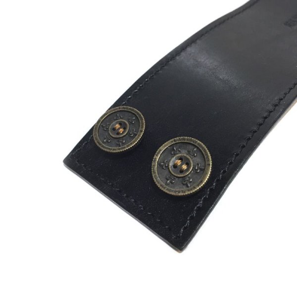 アークシルバーアクセサリーズ/リリーボタン ダブルレザーブレスレット(ブラック)