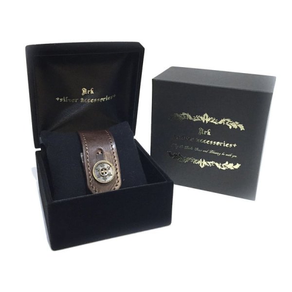 リリーボタン シングルレザーブレスレット(ダークブラウン) / Ark silver accessories