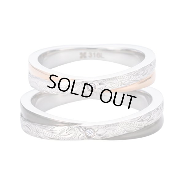 【ペアリング】ステンレス ハワイアンジュエリー ペアリング（ブラック＆ピンクゴールド）