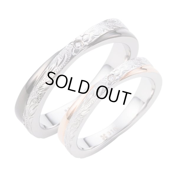 【ペアリング】ステンレス ハワイアンジュエリー ペアリング（ブラック＆ピンクゴールド）