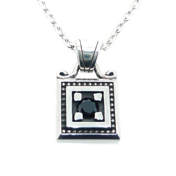 【ペアペンダント】スクエアバースストーンフレーム クリアCZ&ブラックCZ|Ark silver accessories/アーク シルバーアクセサリーズ