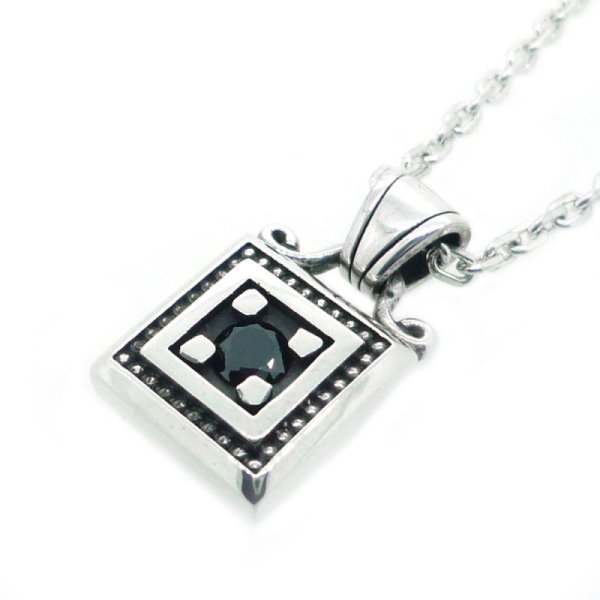 【ペアペンダント】スクエアバースストーンフレーム クリアCZ&ブラックCZ|Ark silver accessories/アーク シルバーアクセサリーズ
