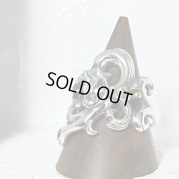 ガッシュ/【ネコ シルバーリング】唐草と猫のリング 石入りver. タイプ3｜gush