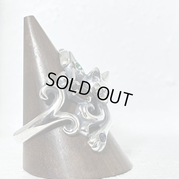 ガッシュ/【ネコ シルバーリング】唐草と猫のリング 石入りver. タイプ3｜gush