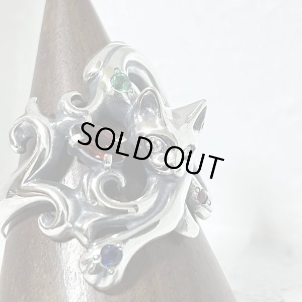 ガッシュ/【ネコ シルバーリング】唐草と猫のリング 石入りver. タイプ3｜gush